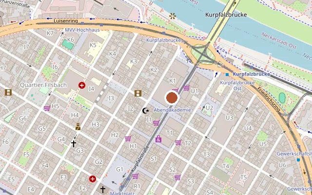 Karte mit der Lage von Cinema Quadrat