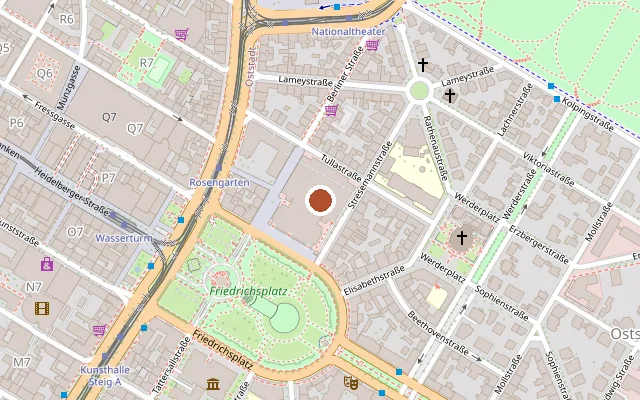Karte mit der Lage von Congress Center Rosengarten Mannheim