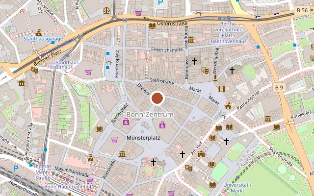 Karte mit der Lage von Euro Theater Central Bonn