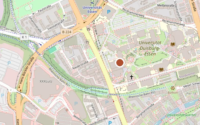 Karte mit der Lage von KKC Essen