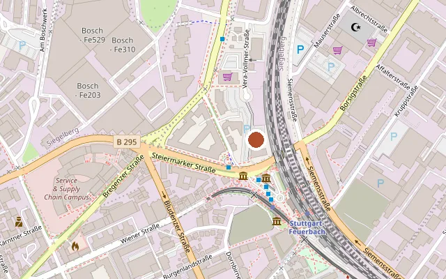 Karte mit der Lage von Moxy Stuttgart Feuerbach