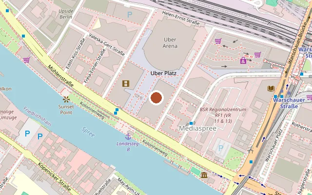 Karte mit der Lage von O2 World Berlin
