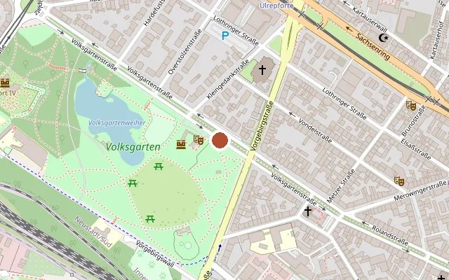 Karte mit der Lage von Orangerie Theater im Volksgarten