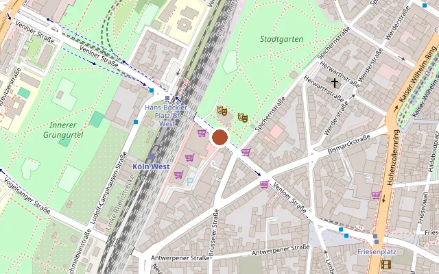 Karte mit der Lage von Studio 672 im Stadtgarten