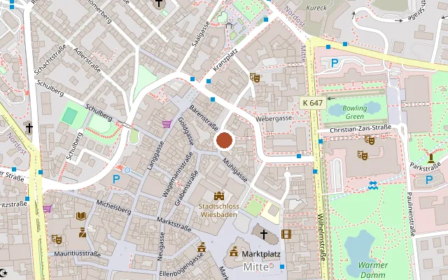 Map showing where Badhaus Bar is
