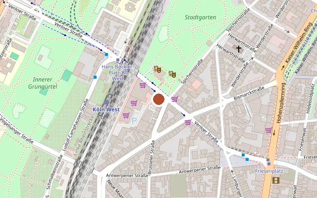 Map showing where Club Zimmermann's is