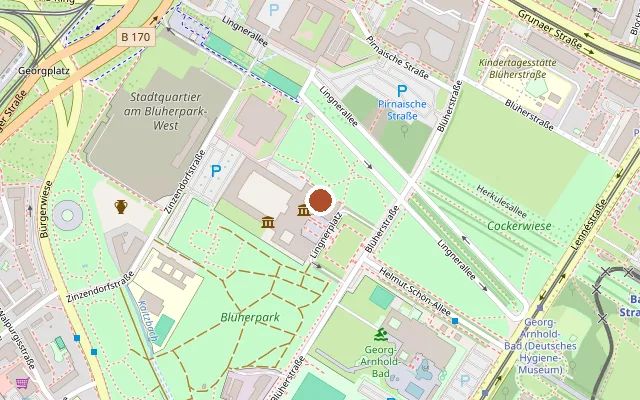 Map showing where Deutsches Hygiene-Museum is