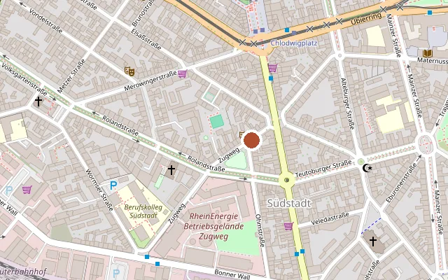 Map showing where Freies Werkstatt Theater is