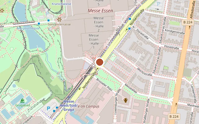 Map showing where Grugahalle is