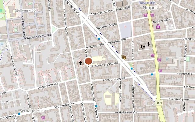 Map showing where Kulturkirche Köln is
