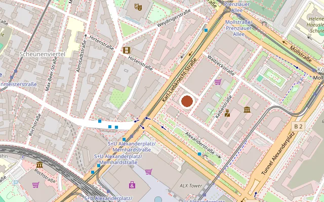 Map showing where Münchner Hofbräuhaus is