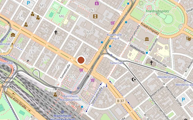 Map showing where Pikante Erotic Store und Cruising Kino is