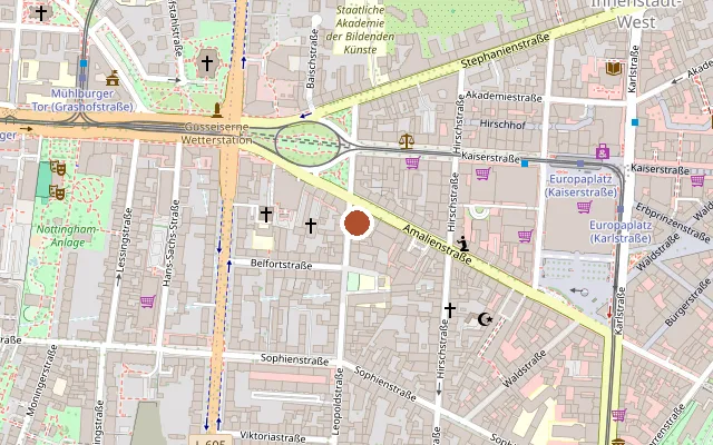 Map showing where queerKAstle und pro familia Karlsruhe is