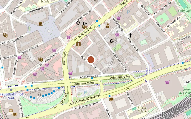 Map showing where Studio 23 (ehem. Basement XXV) is