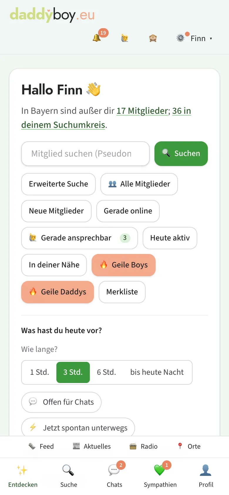 Startseite Entdecken mit Navigation