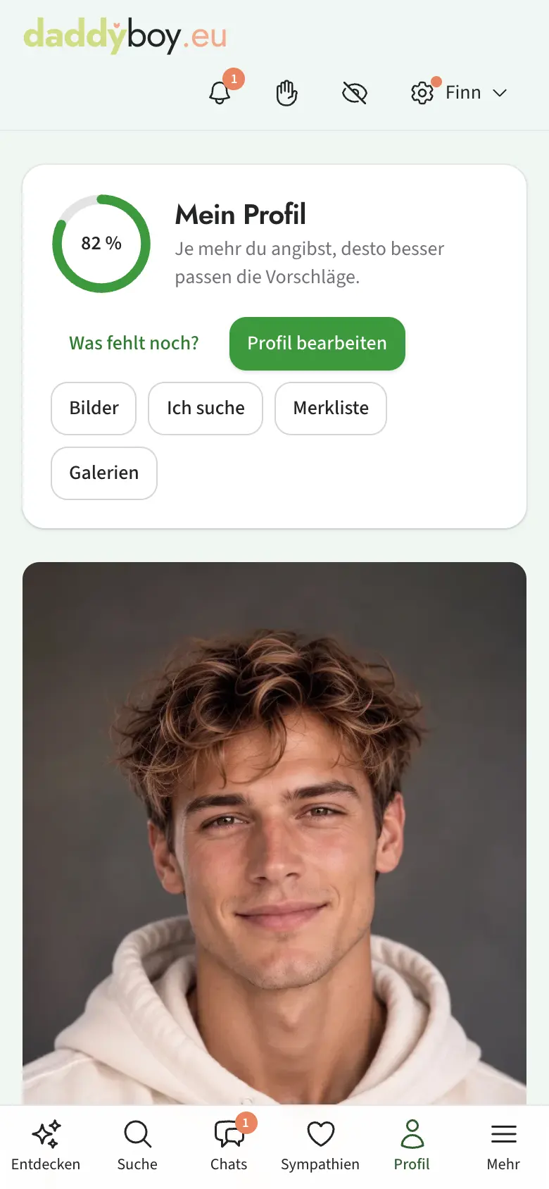 Eigenes Profil mit Vollständigkeitsring