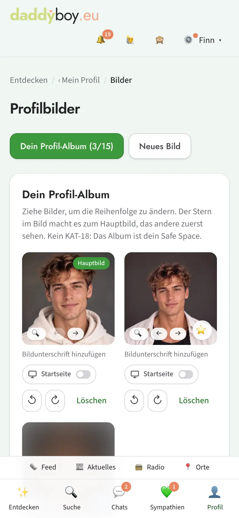 Profilbilder-Album mit Hauptbild-Stern