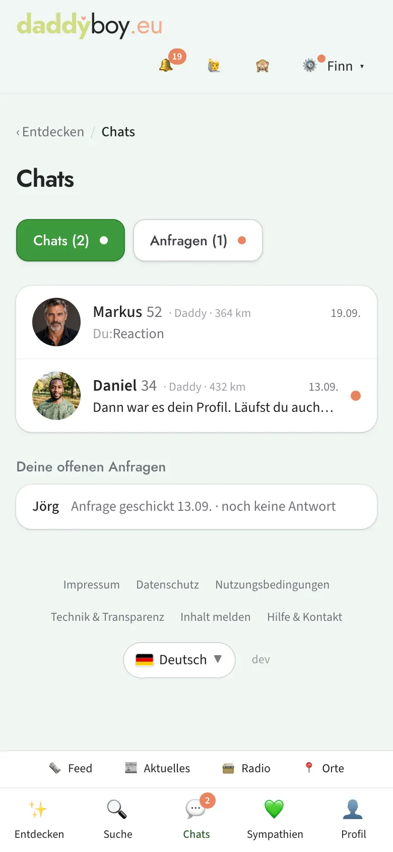 Chatübersicht mit Anfragen