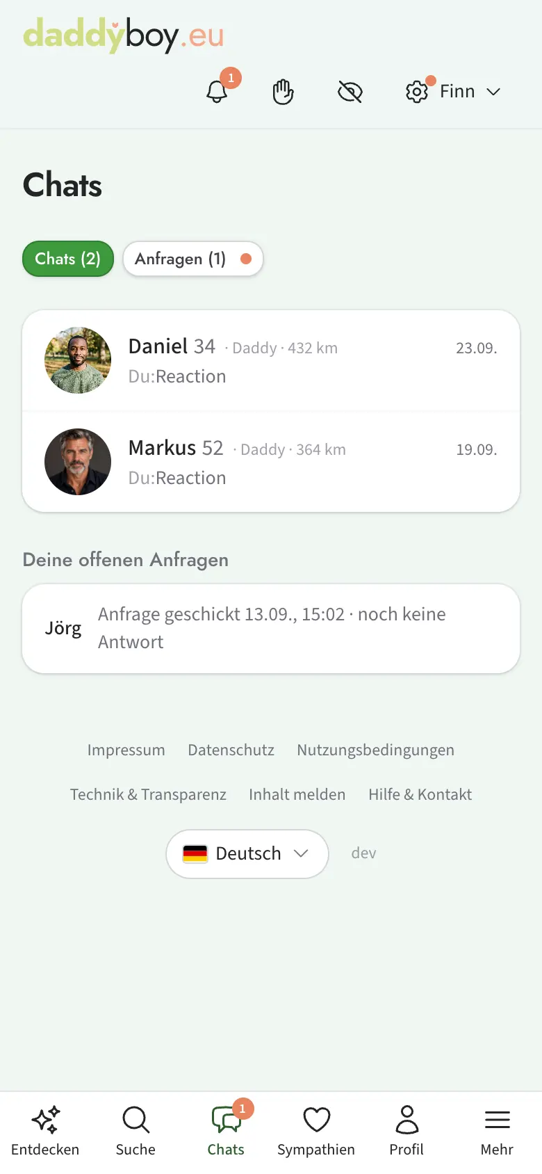 Chatübersicht mit Anfragen