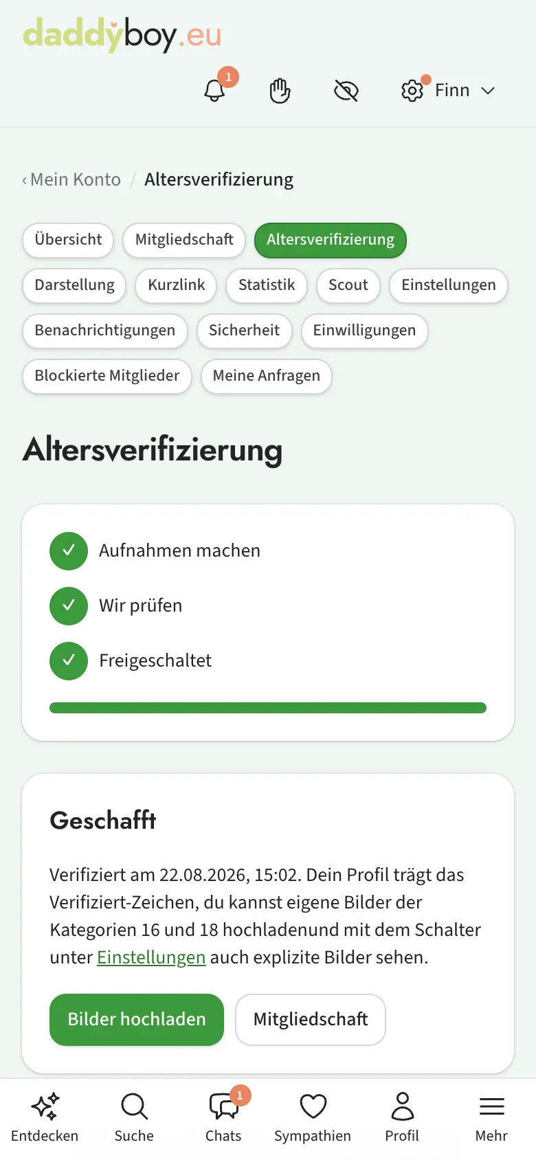 Seite Altersverifizierung