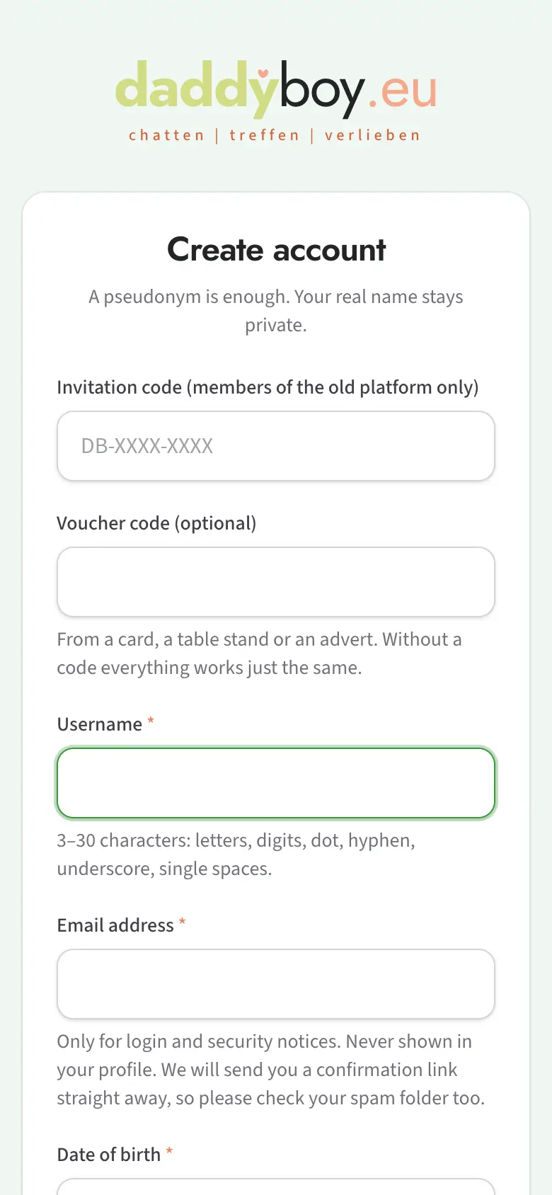 Registration form