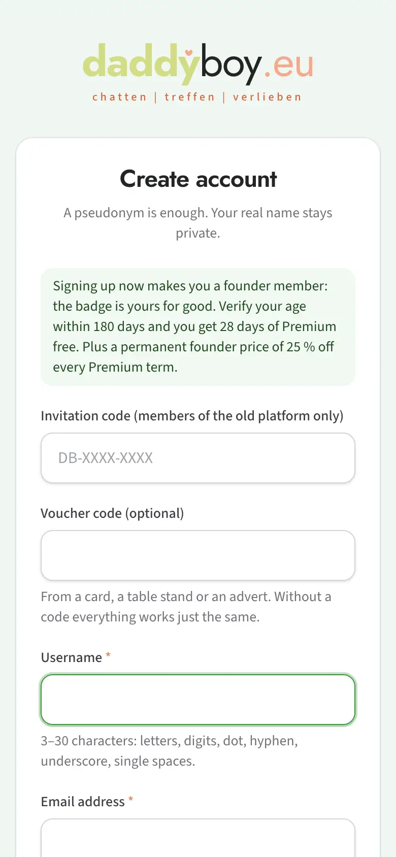 Registration form