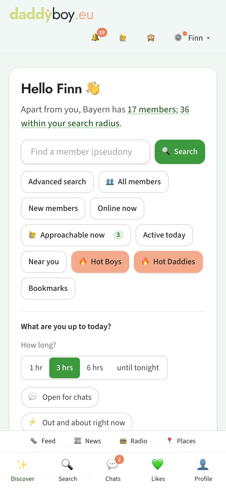 Discover home page with navigation