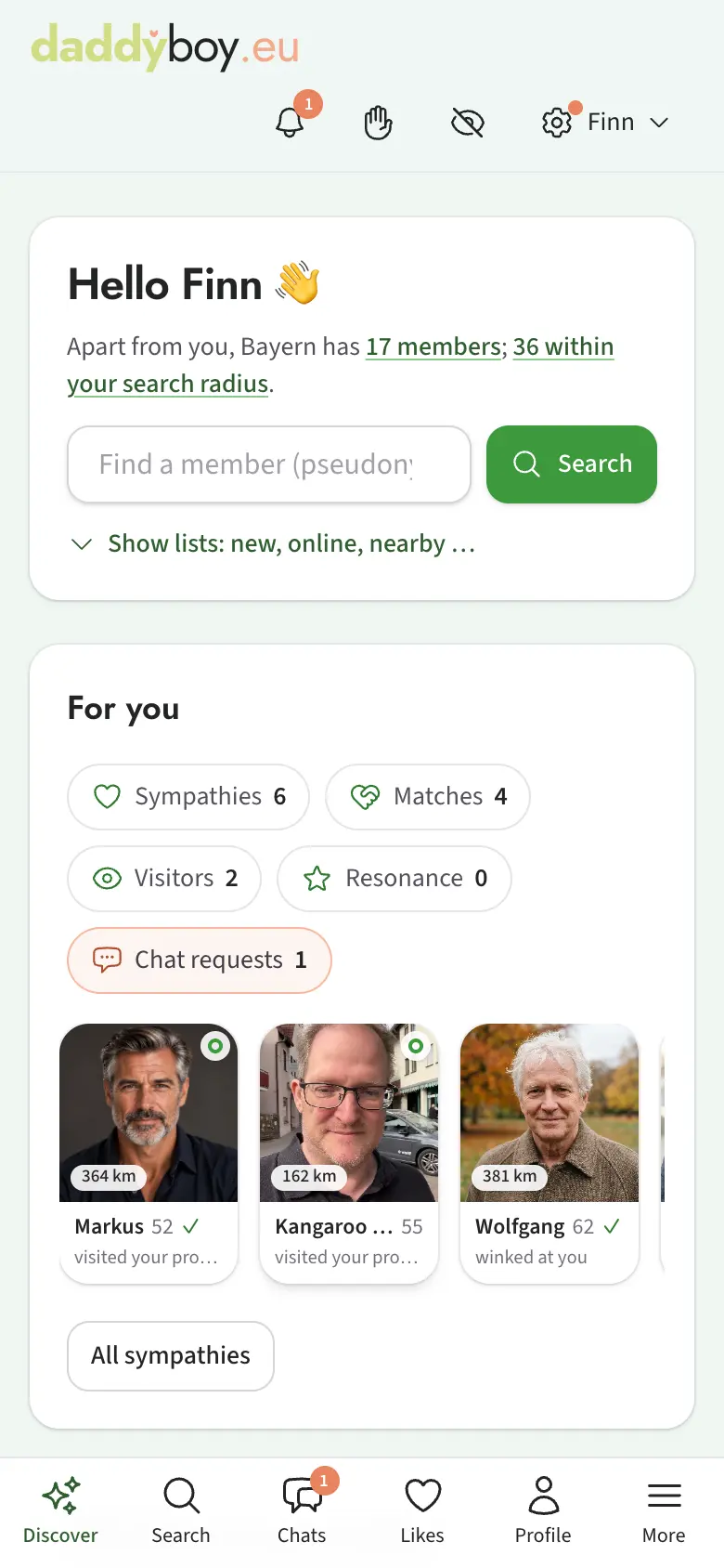 Discover home page with navigation
