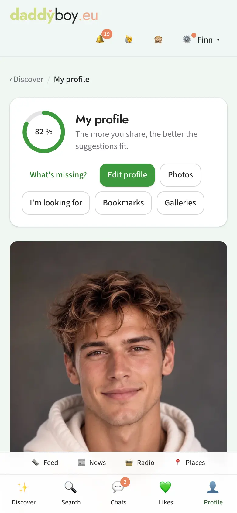 Your own profile with the completeness ring