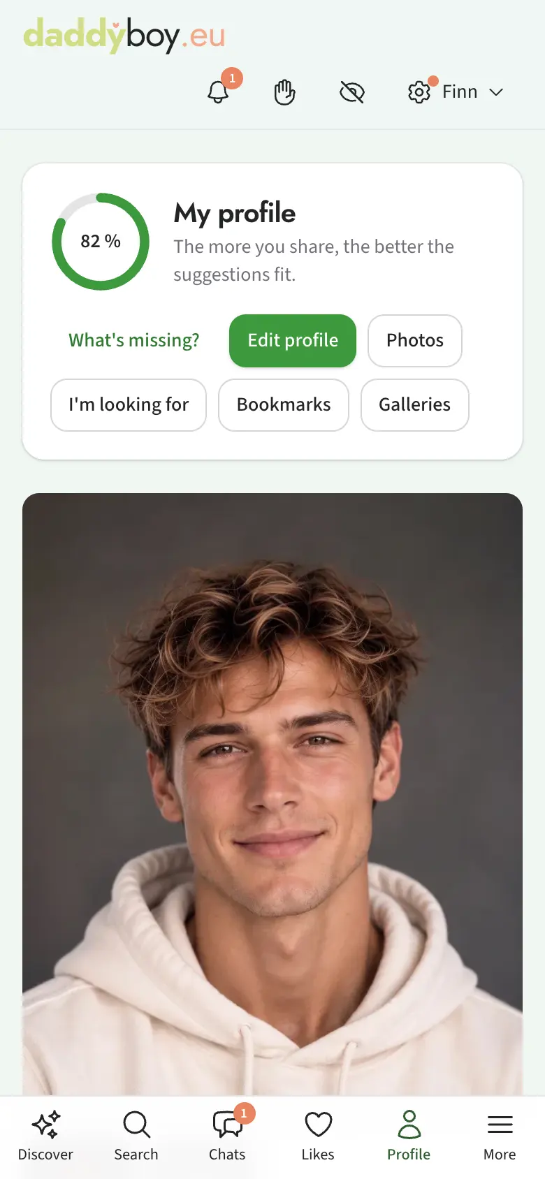 Your own profile with the completeness ring