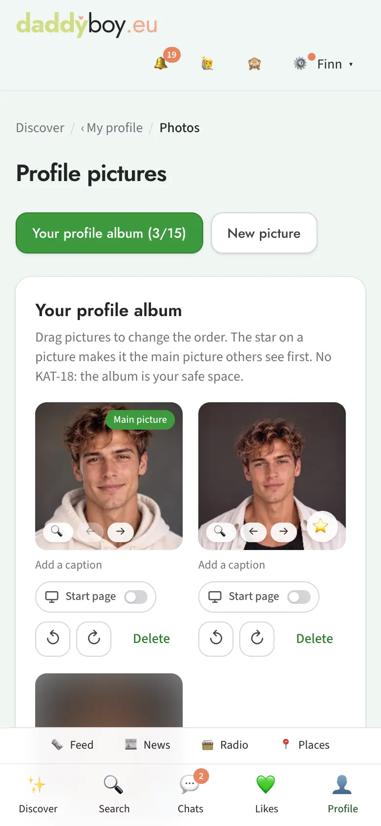Profile album with the main picture star