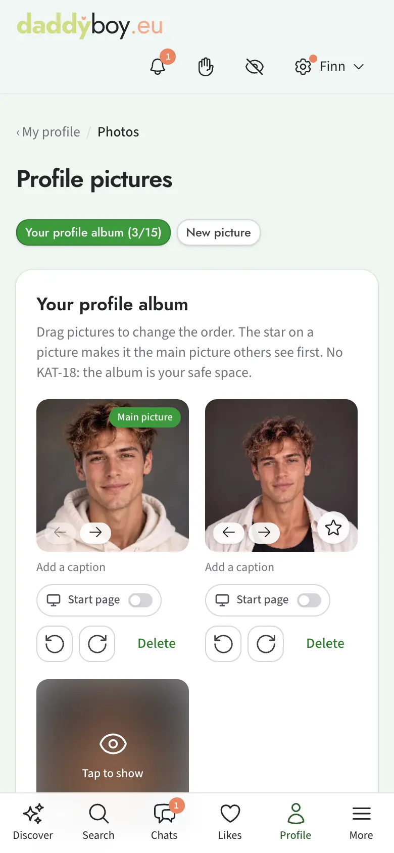 Profile album with the main picture star