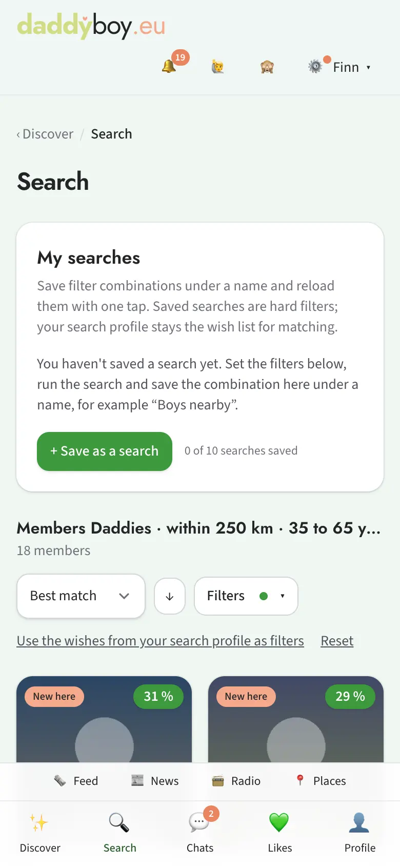 Search results with heading, sorting and filter button