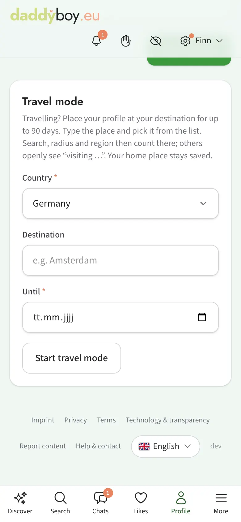 Travel mode with place suggestions