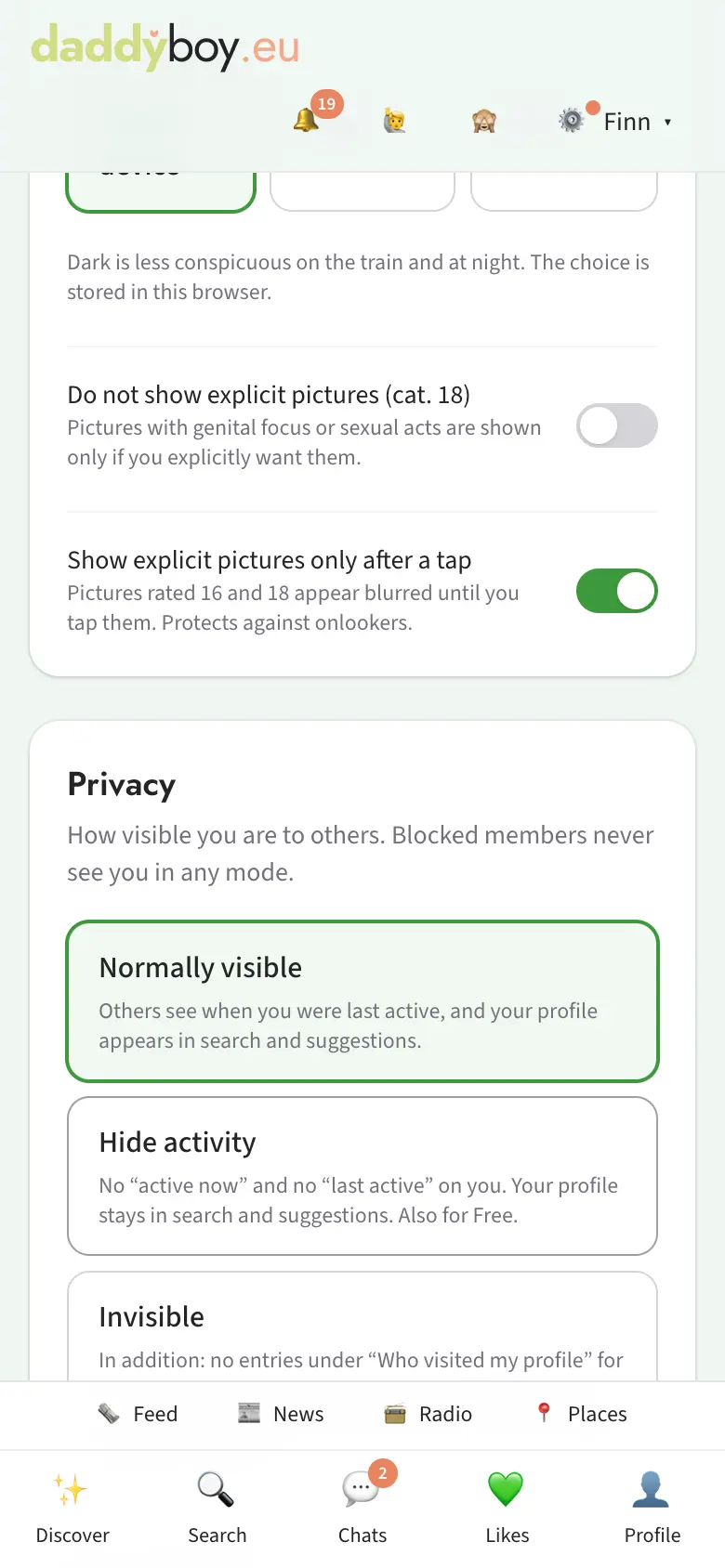 Settings with privacy and camouflage