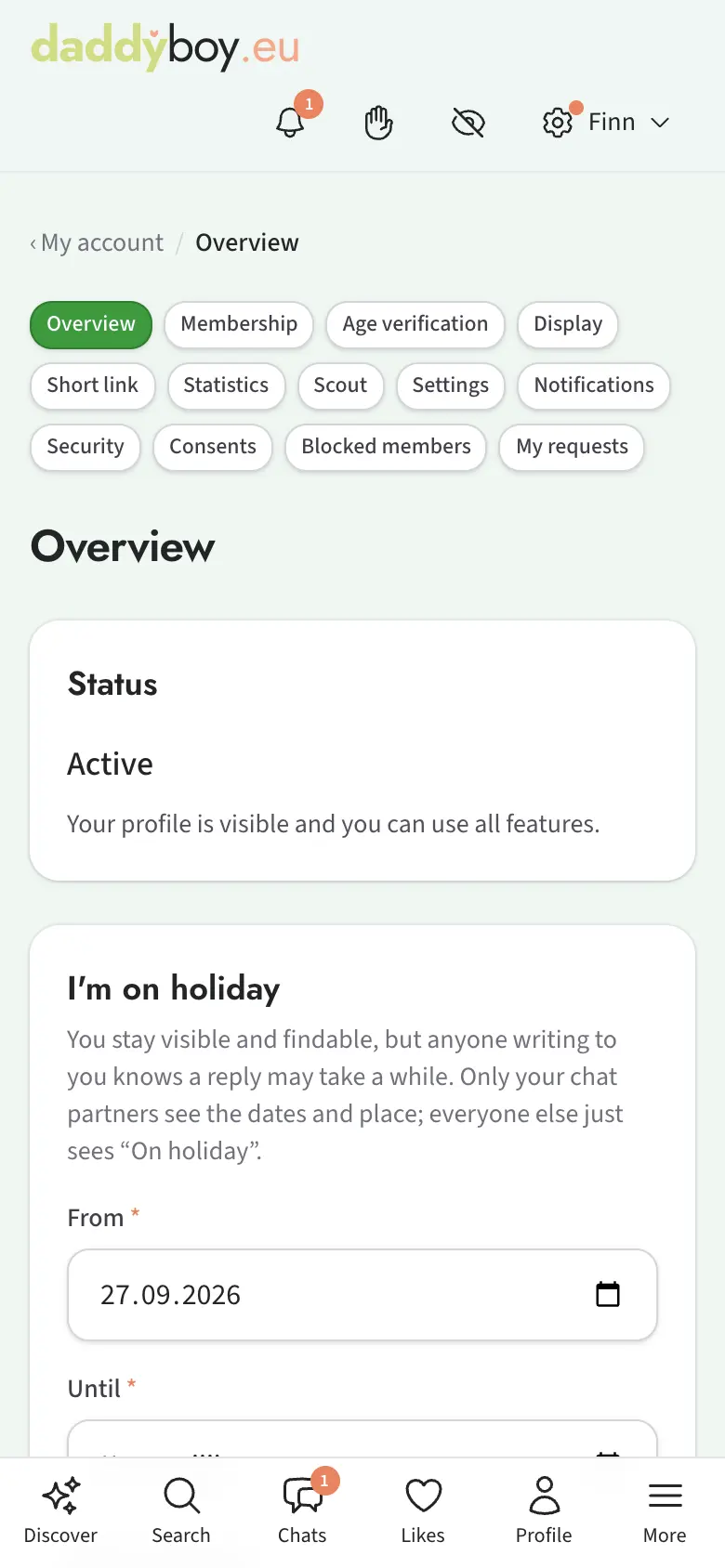 Overview with holiday, break, data copy and deletion