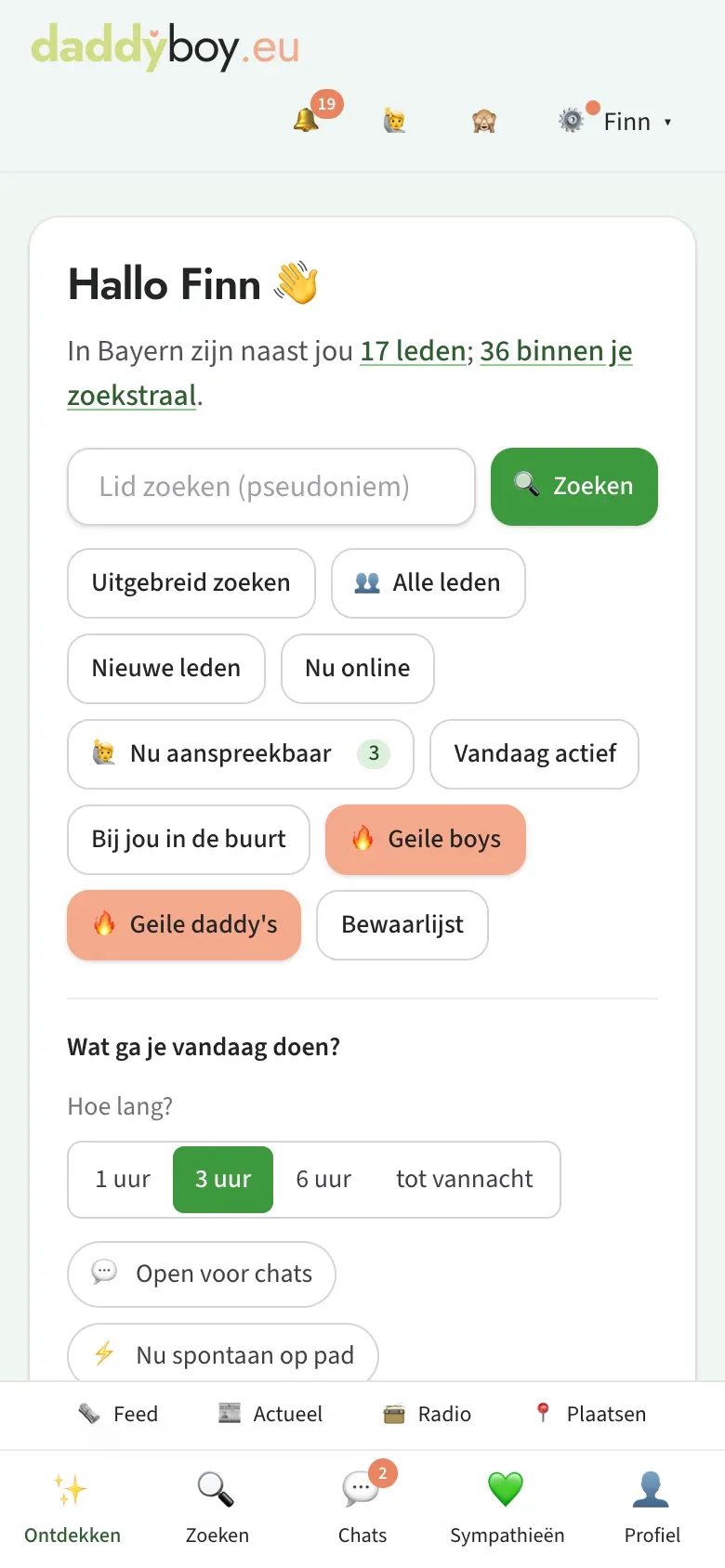 Startpagina Ontdekken met navigatie