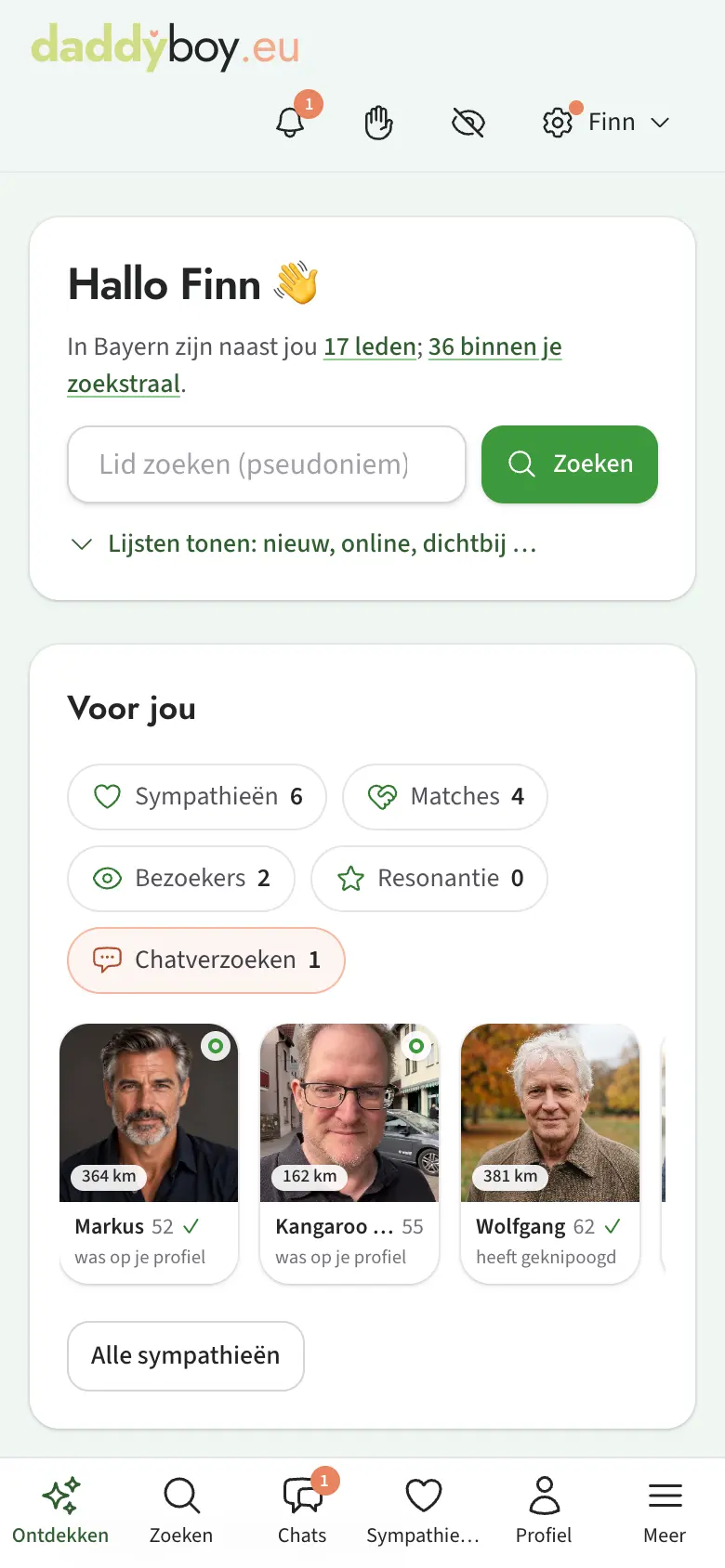 Startpagina Ontdekken met navigatie