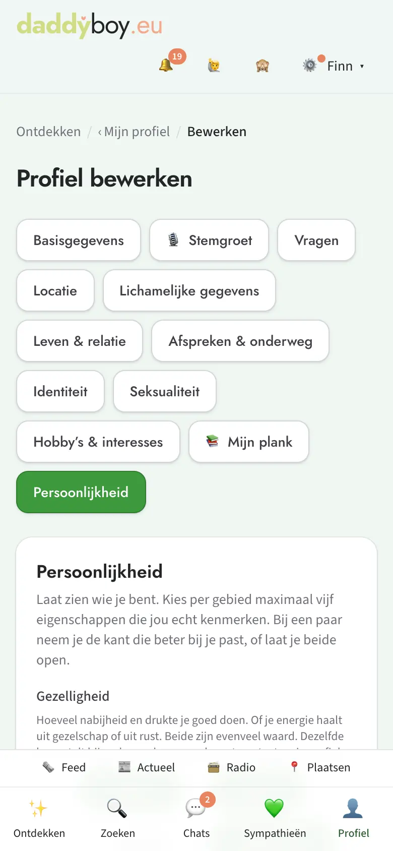 Tabblad Persoonlijkheid met tegenstellingen