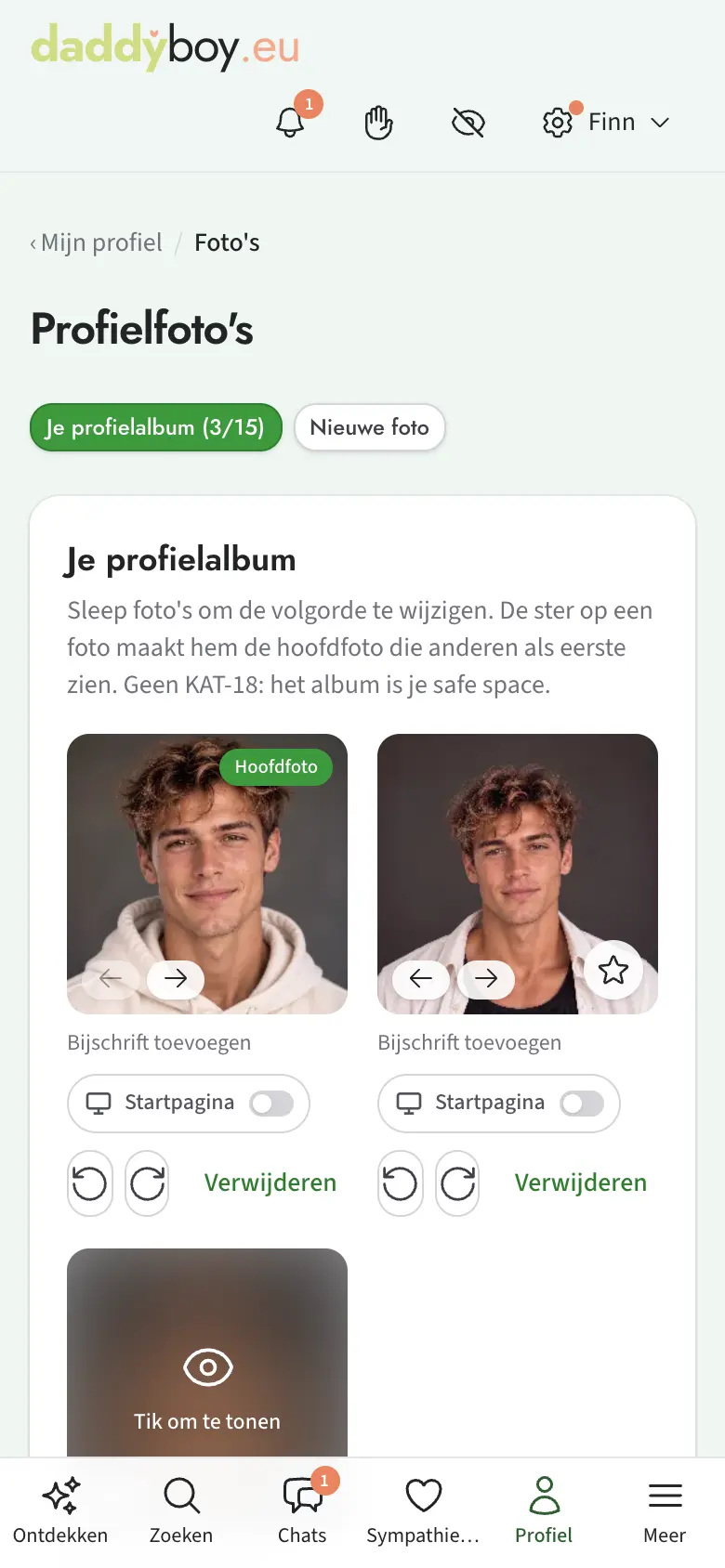 Profielalbum met de ster voor de hoofdfoto
