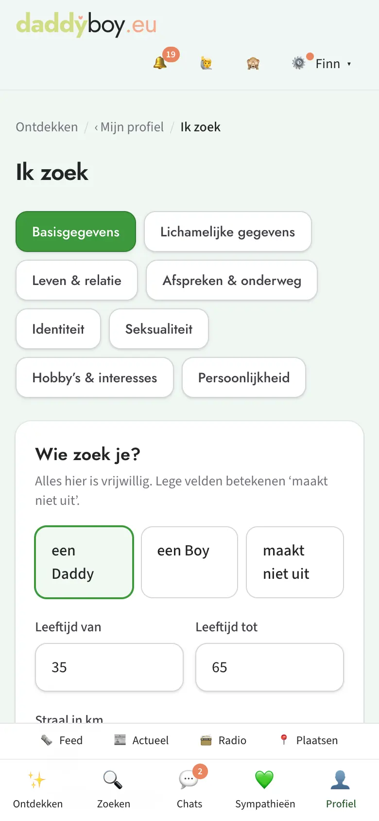 Zoekprofiel met basisgegevens en wensen