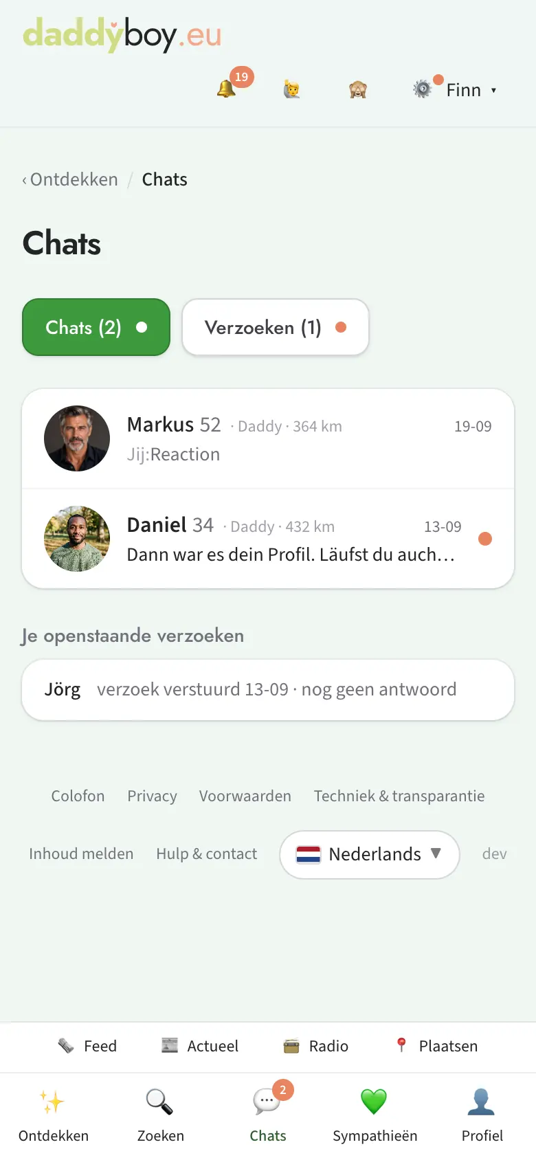 Chatoverzicht met verzoeken