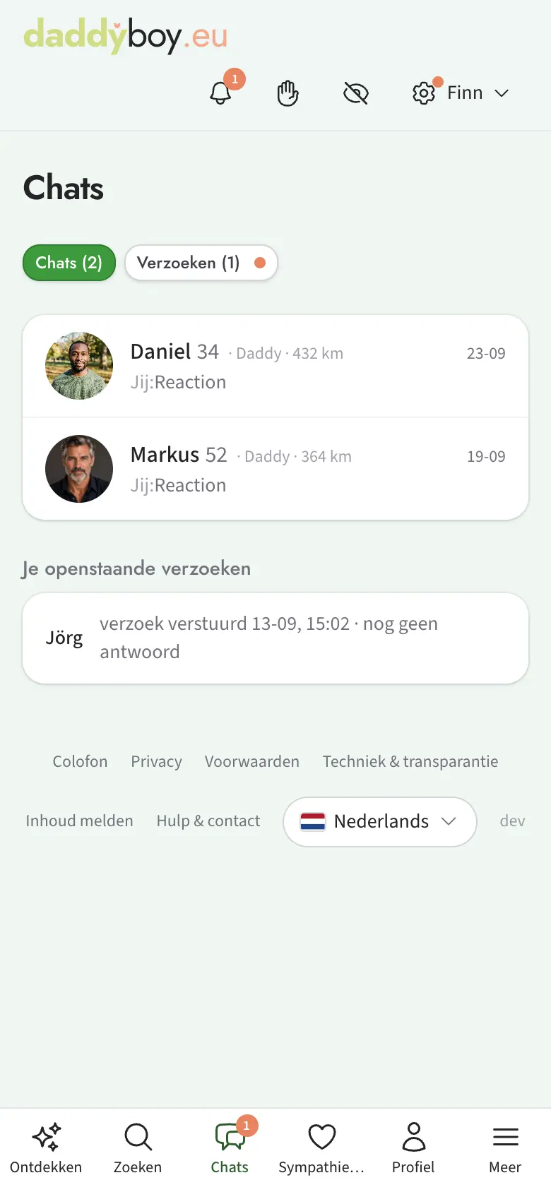 Chatoverzicht met verzoeken