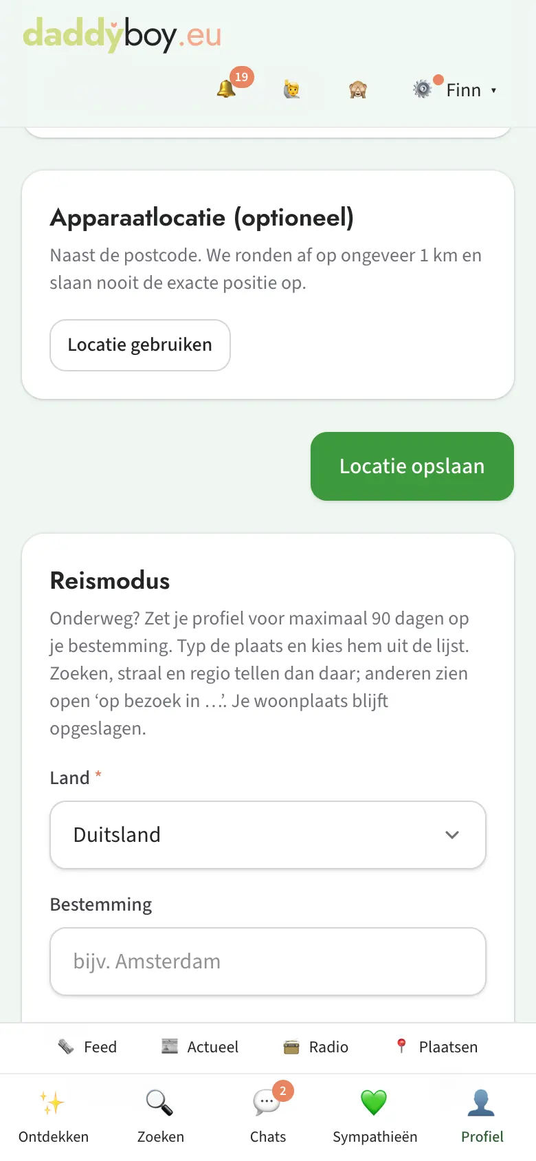 Reismodus met plaatssuggesties