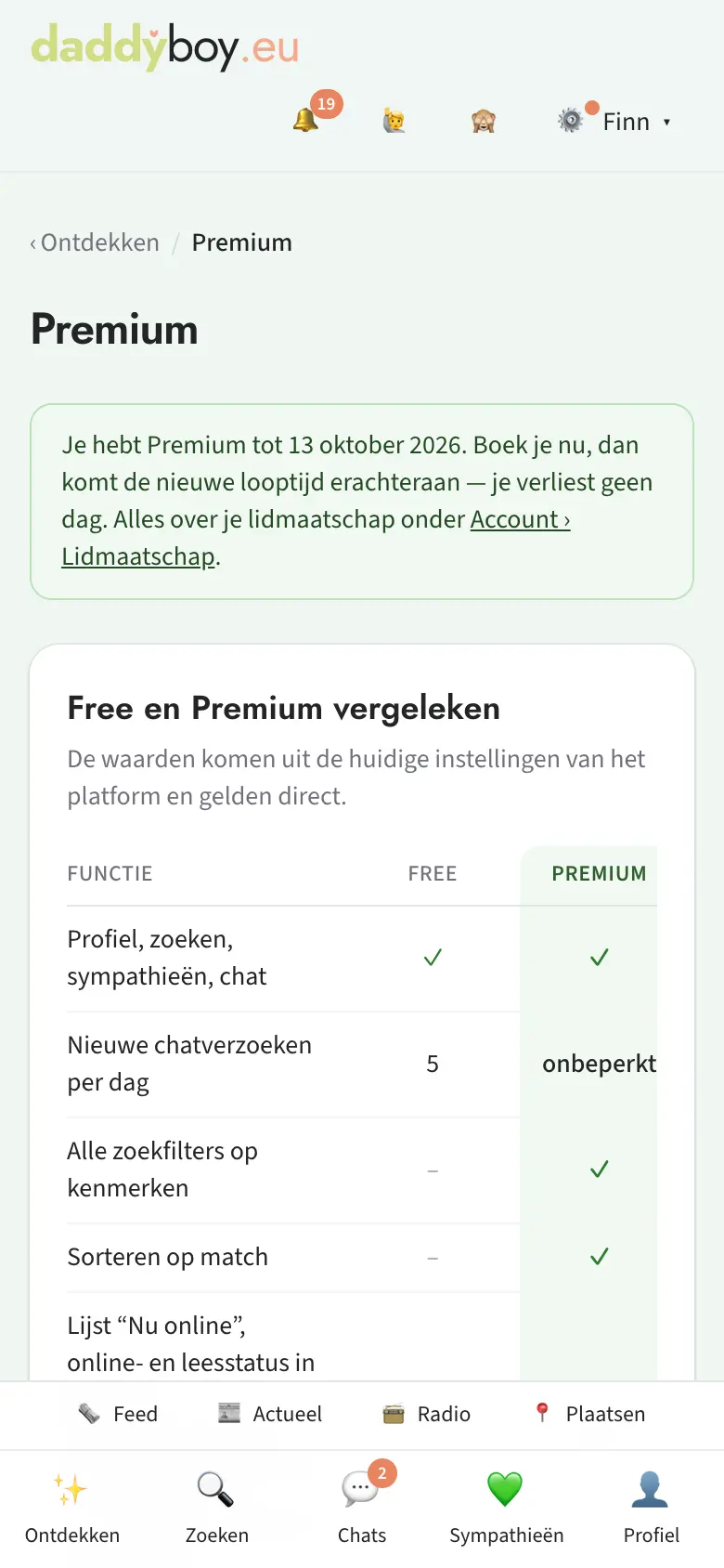 Premium-pagina met voordelen en looptijden