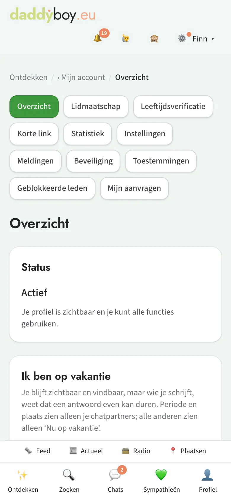 Overzicht met vakantie, pauze, gegevenskopie en verwijderen