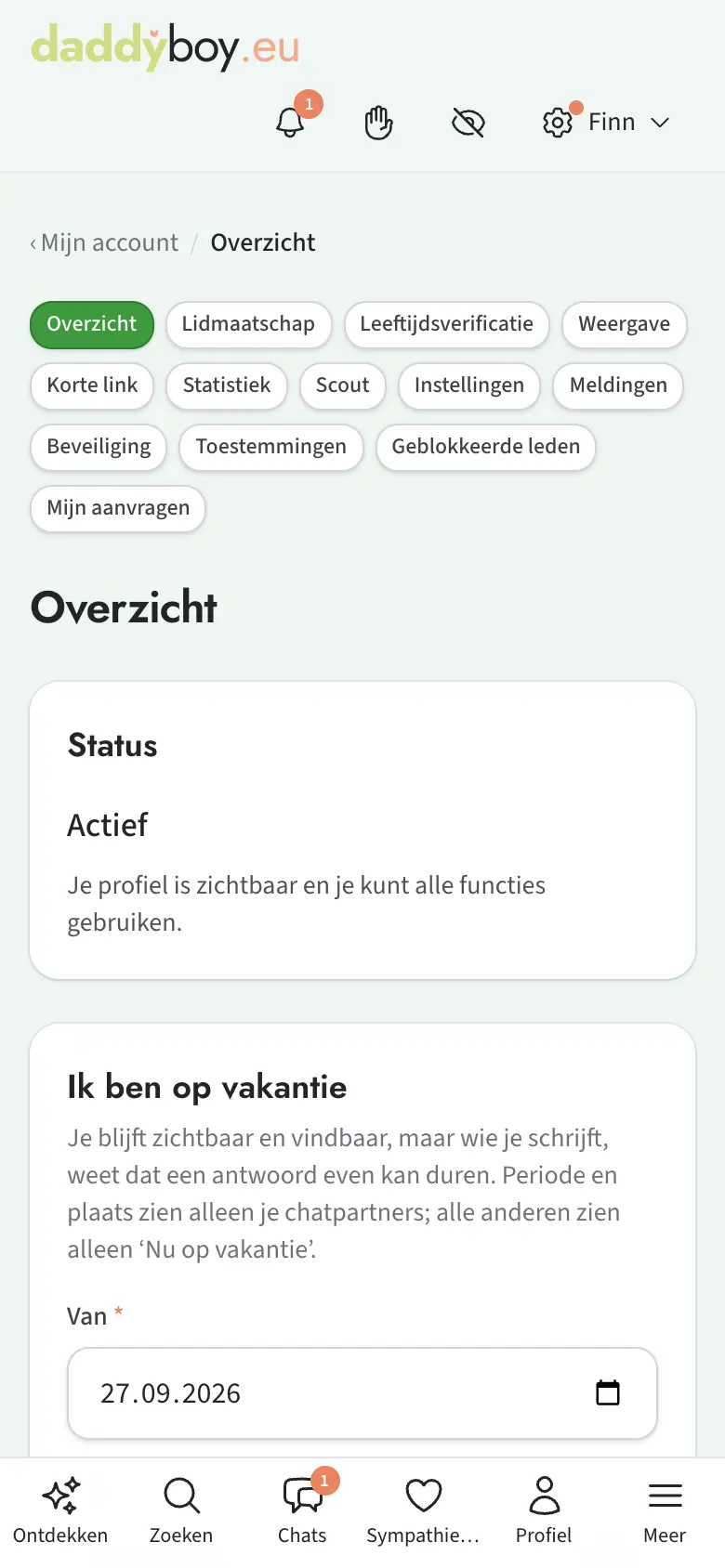 Overzicht met vakantie, pauze, gegevenskopie en verwijderen