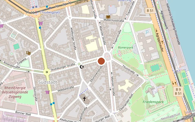 Kaart met de ligging van Caféhaus Römerpark