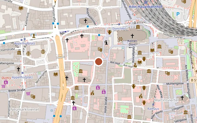Kaart met de ligging van Museum für Angewandte Kunst Köln