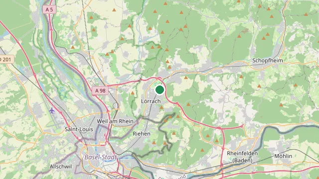 Kaart met de ligging van Lörrach